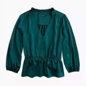 J. Crew V-neck Button-detail Peplum Top in Old Forest | XL | EUC